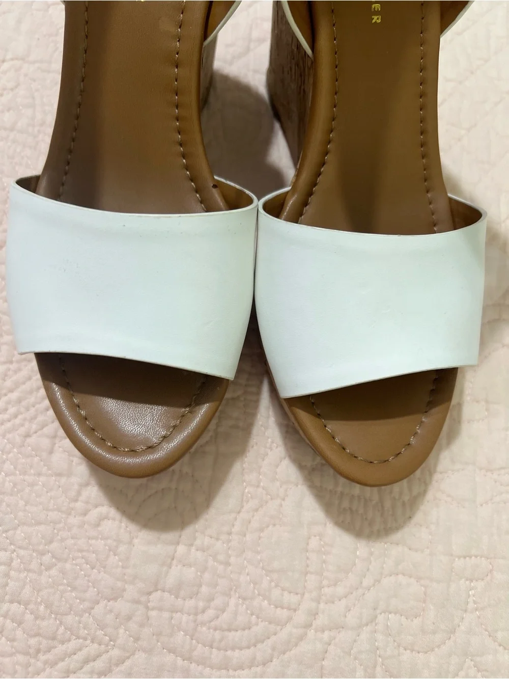 Tommy Hilfiger White Leather Ankle-Strap Cork Wedges
